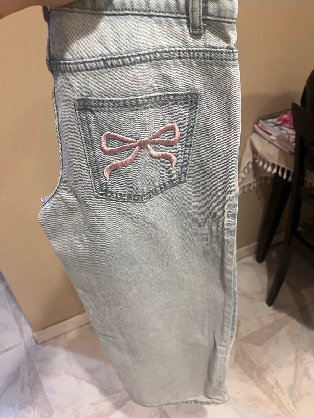Edikted Light Blue Jeans with Pink Bow Back Pocket - Picture 3 of 4